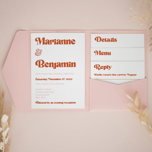 Retro Pink & Orange, Pocketfold Invitations, PF-048