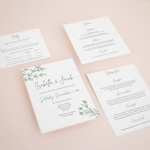 Green Botanical, Pocketfold Invitations, PF-051