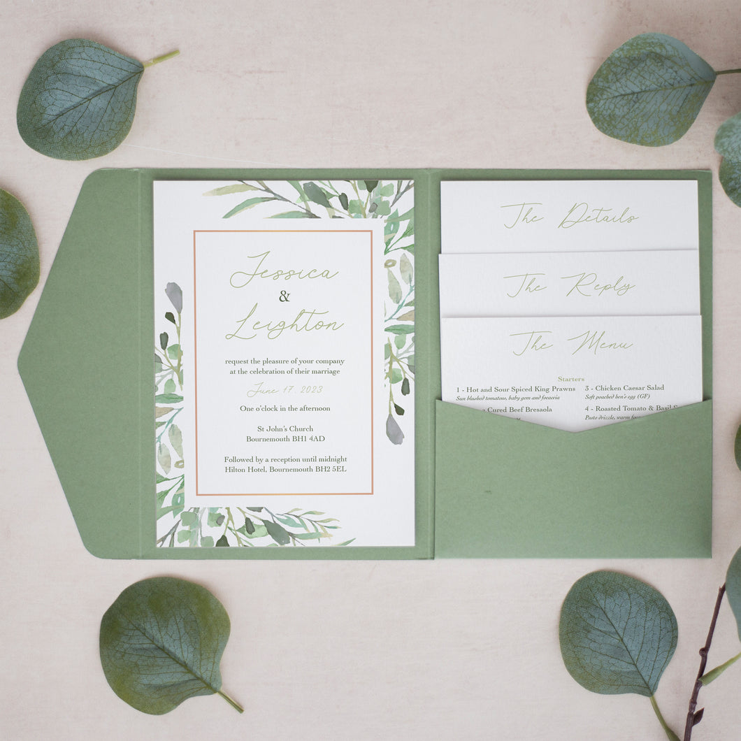 Rustic Greenery, Pocketfold Invitations, PF-052