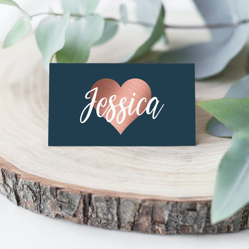 Navy & Rose Gold Heart // Wedding Place Cards // #03