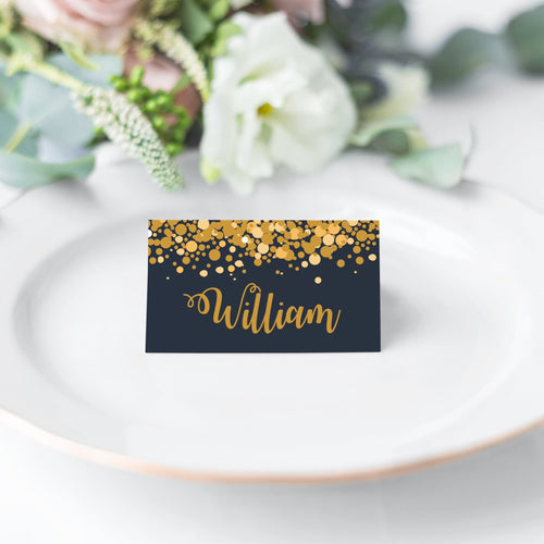 Navy & Gold Confetti // Wedding Place Cards // #06