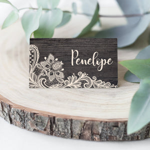 Rustic Wood & Ivory Lace // Wedding Place Cards // #12