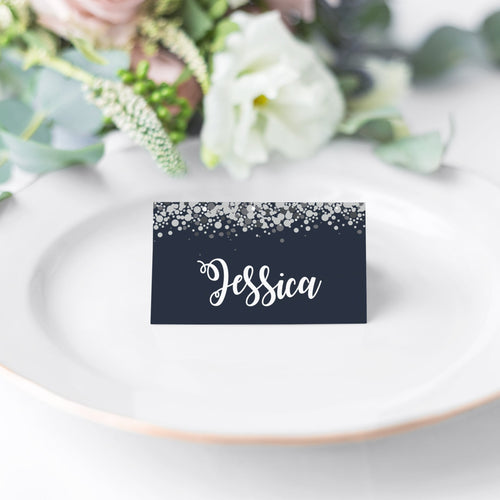 Navy & Silver Confetti // Wedding Place Cards // #15