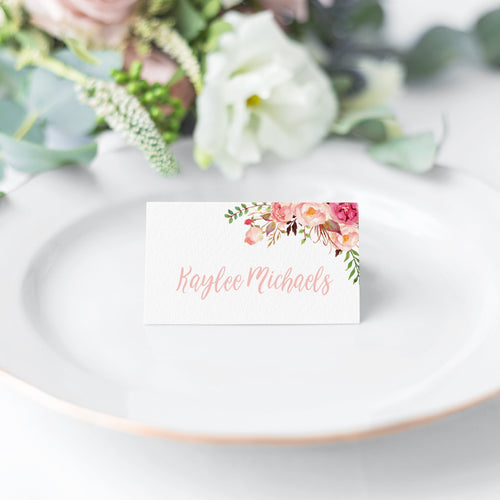 Pink Watercolour Florals // Wedding Place Cards // #20