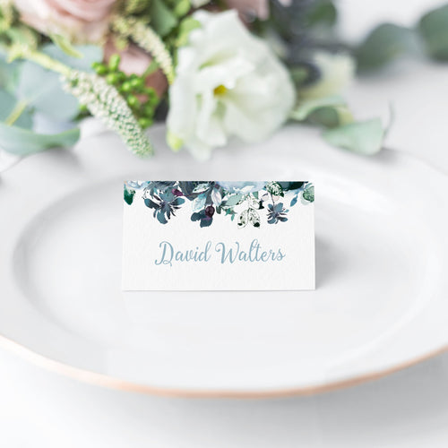 Dusty Blue & Navy Boho Florals // Wedding Place Cards // #25