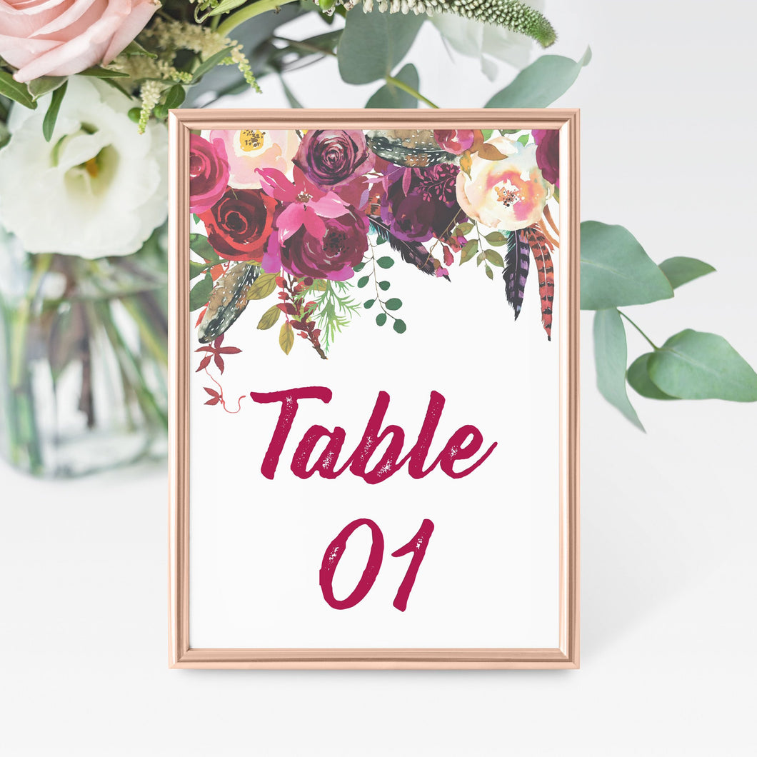 Autumnal Florals // Wedding Table Number Cards // 004