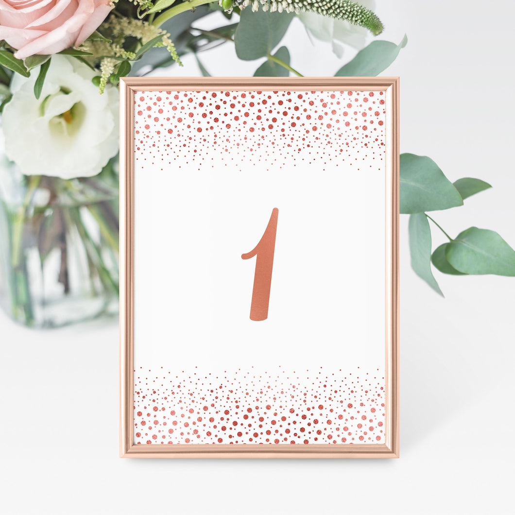 Rose Gold Confetti // Wedding Table Number Cards // 008