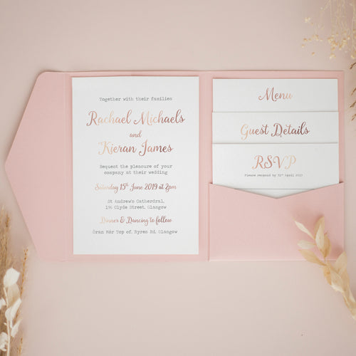 Dusty Pink & Rose Gold, Pocketfold Invitations, PF-032