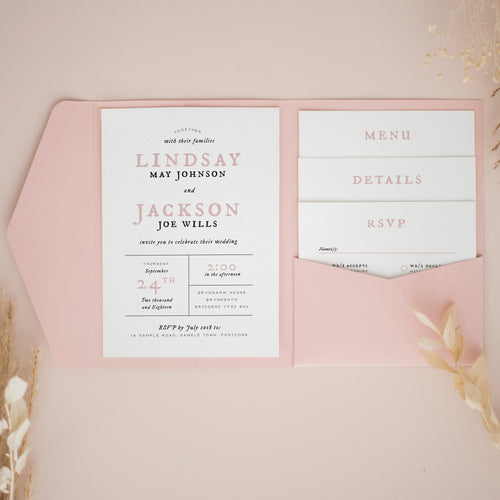 Dusty Pink, Pocketfold Invitations, PF-038